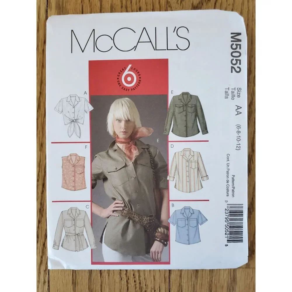 McCall's M5052 Pattern AA Womens 6-12 Collared Button Shirts Varieties New Uncut